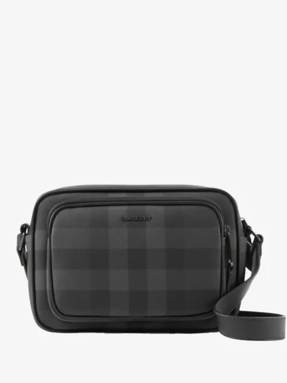 Burberry Black charcoal Check Leather Messenger Bag